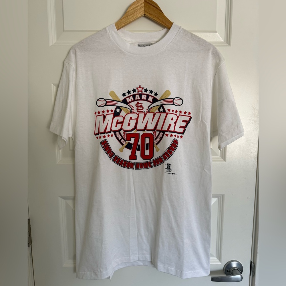 Vtg 1998 Mark McGwire Home Run King 70 White T Shirt MLB St Louis Cardinals Sz L